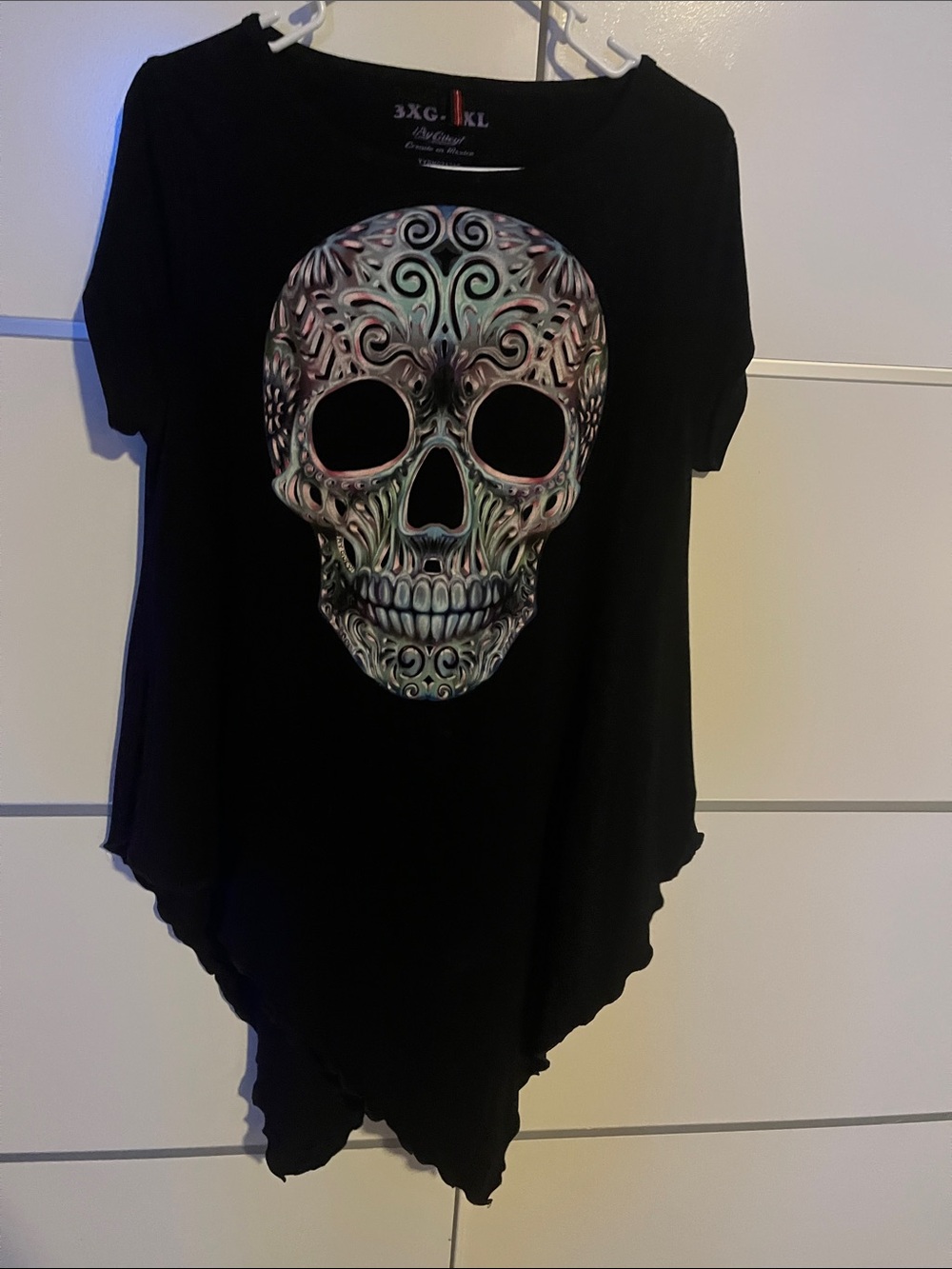 Black Asymmetrical Skull Graphic Tee